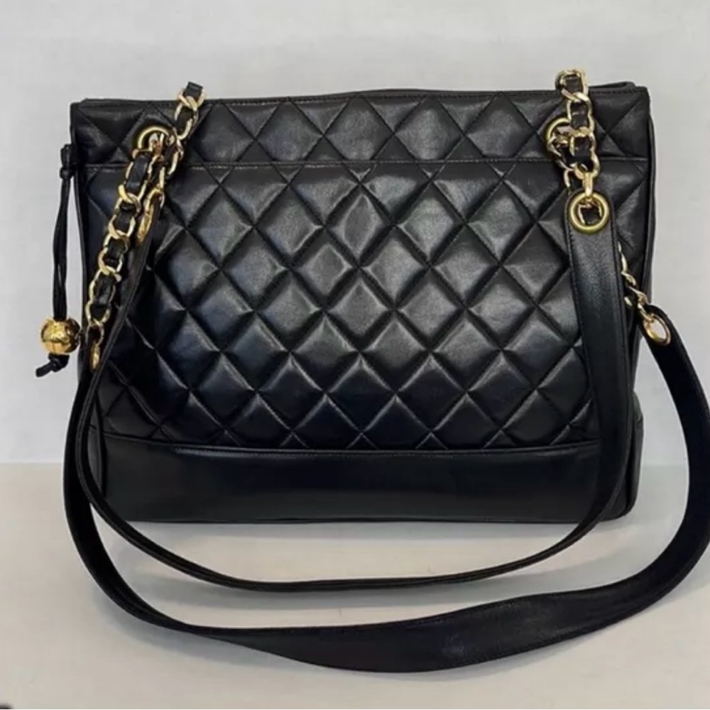 Chanel  lambskin quilted CC tote